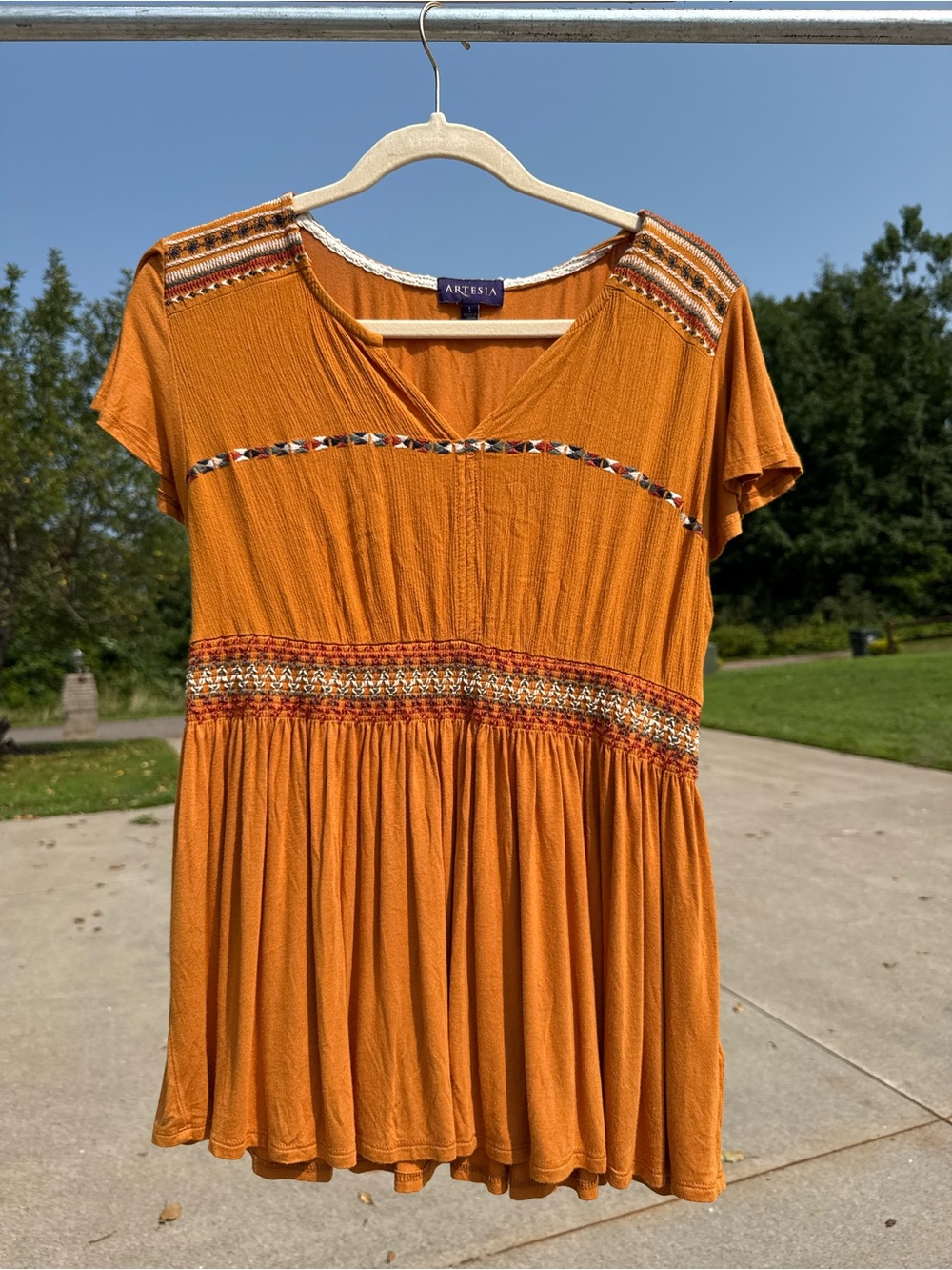 Women's Rust Orange Embroidered Tunic Top